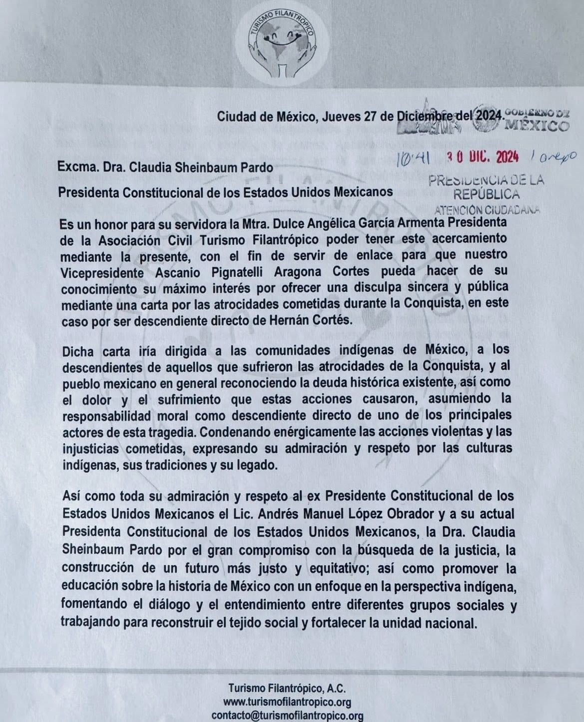 Disculpas del descendiente de Hernán Cortés