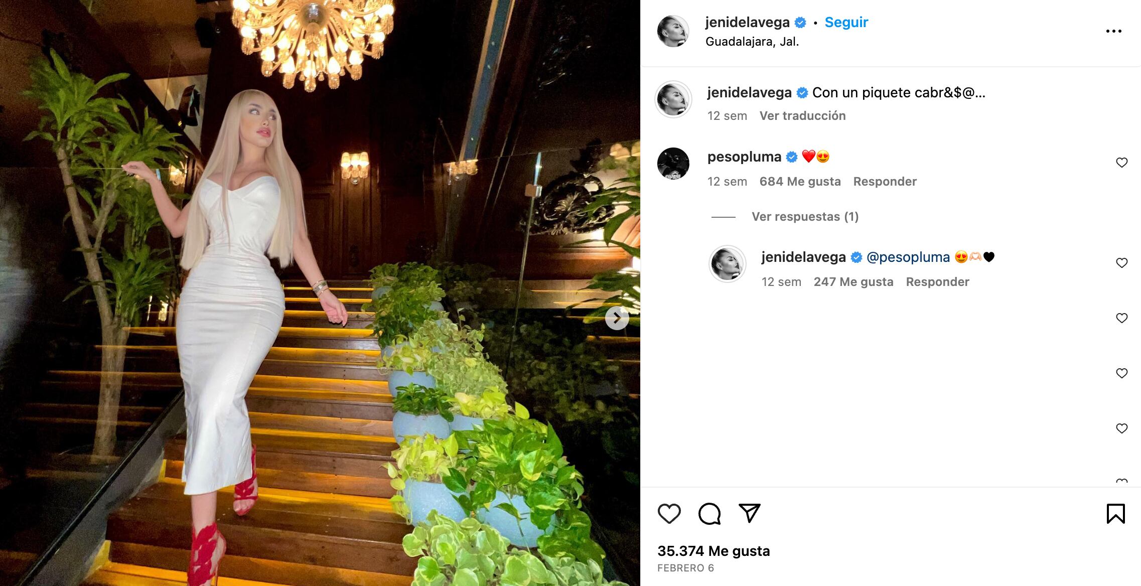 Peso Pluma comentó fotos de Jeni de la Vega