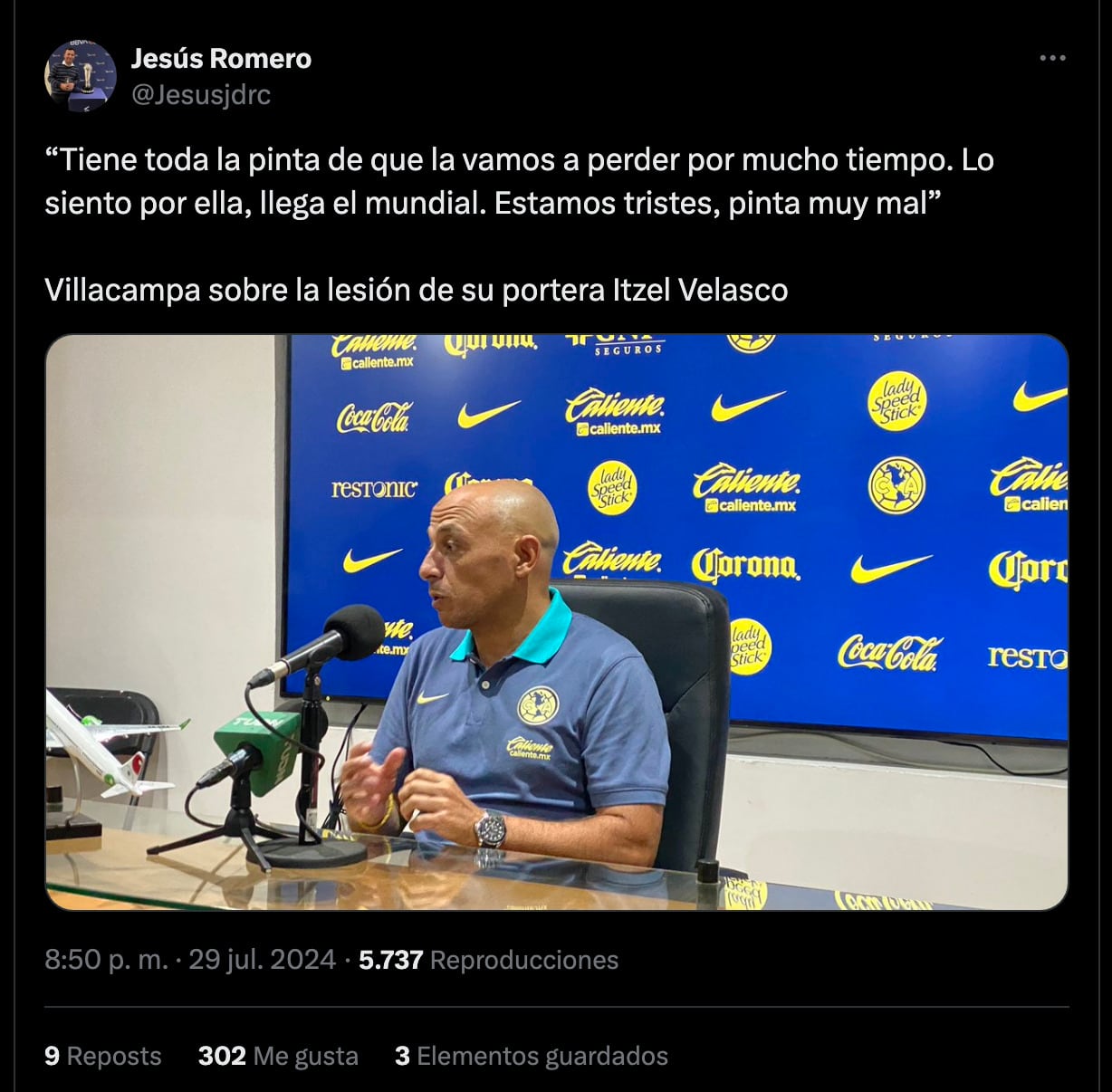 Villacampa sobre Itzel Velasco.