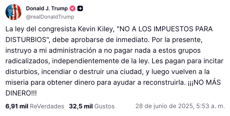 Donald Trump anuncia que no habrá más dinero para grupos que incitan disturbios
