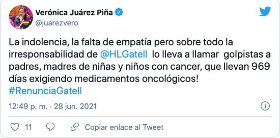Tuit de Verónica Juárez Piña