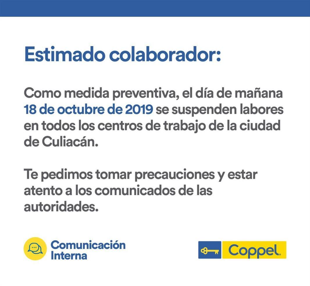 Anuncian suspensión de labores este viernes en tiendas Coppel.