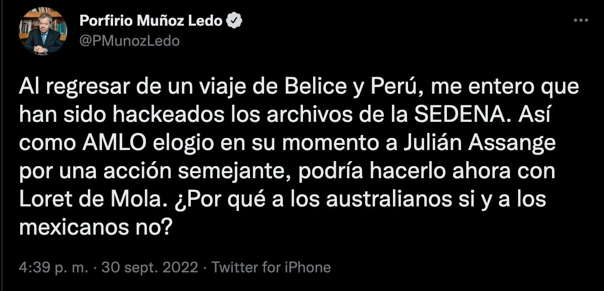 Porfirio Muñoz Ledo: AMLO debería elogiar a Carlos Loret de Mola por hackeos a la Sedena de Guacamaya Hackers