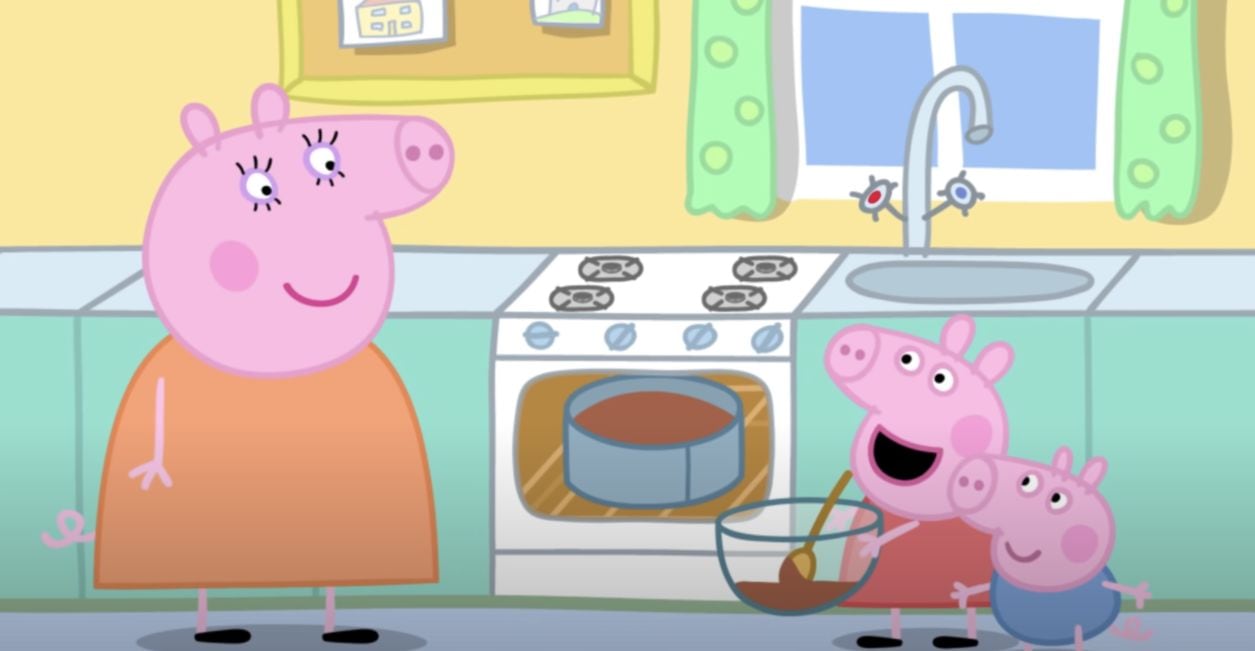 Peppa Pig y George hacen un pastel