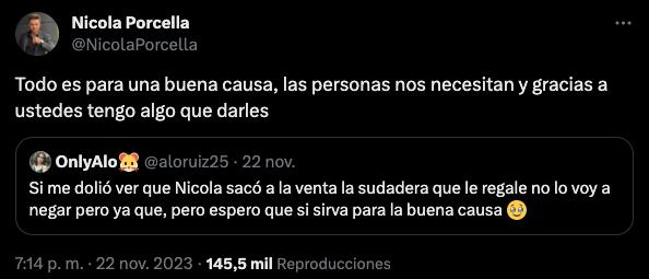 Nicola Porcella responde a fan que le regaló la sudadera que vendió
