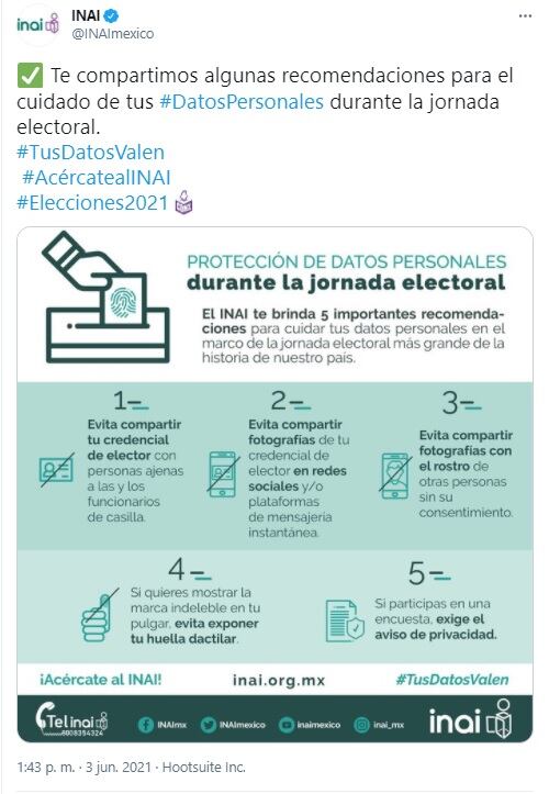 El INAI ofrece 5 recomendaciones para cuidar tu información en estas elecciones