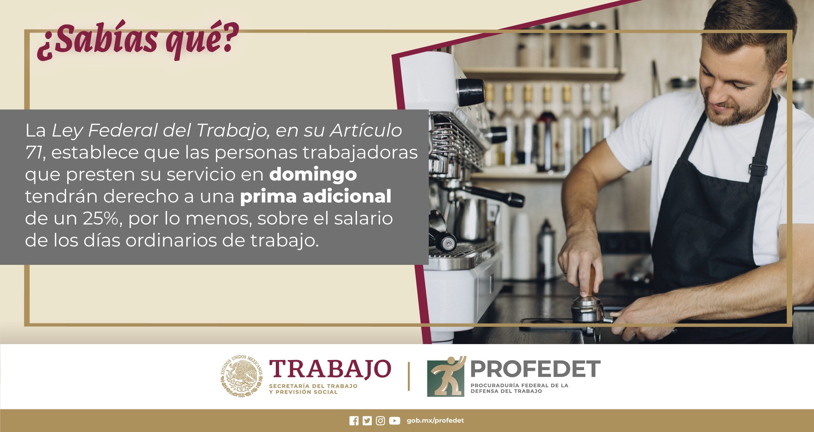 Pago extra por trabajar los domingos/@PROFEDET