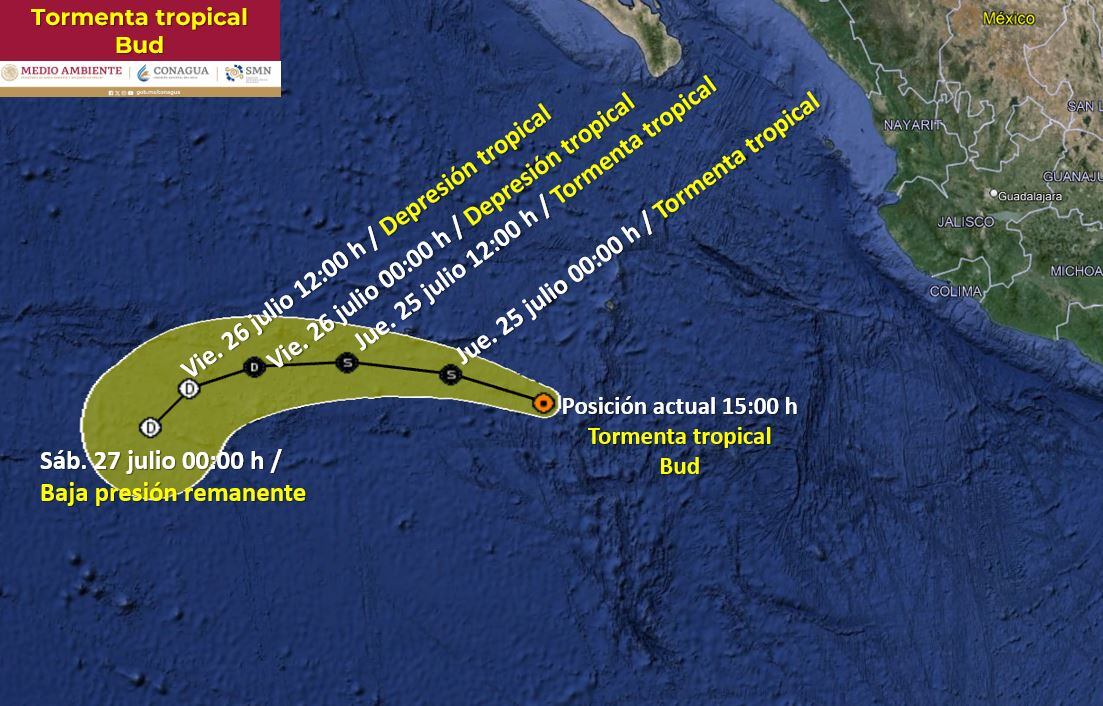 Tormenta tropical Bud hoy 24 de julio 2024: sigue su trayectoria en vivo