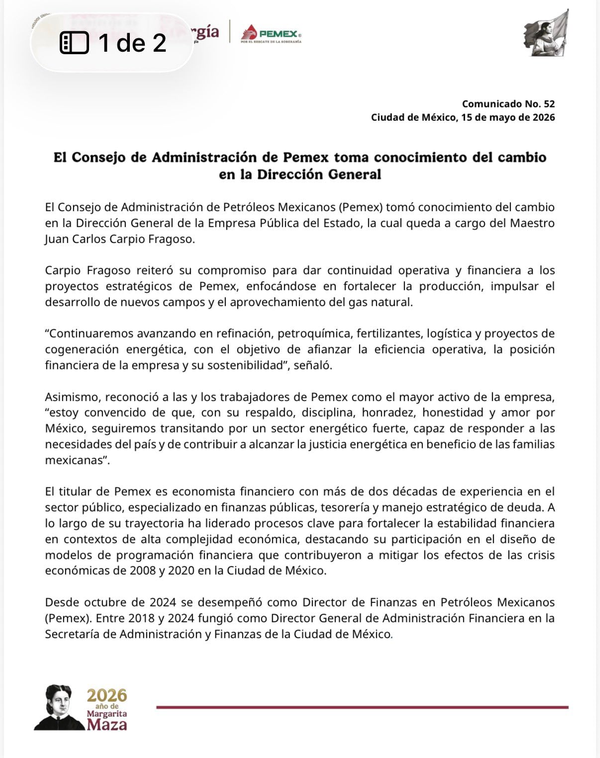 Juan Carlos Carpio es avalado como nuevo director de Pemex