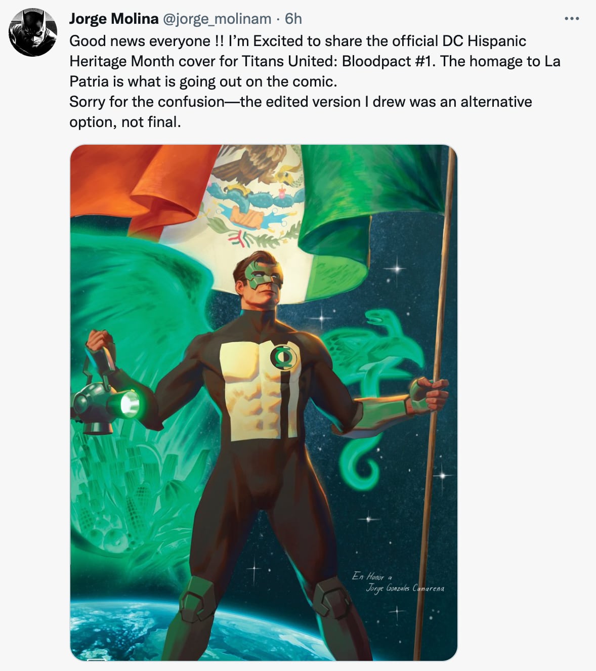 Jorge Molina y su portada de Linterna Verde