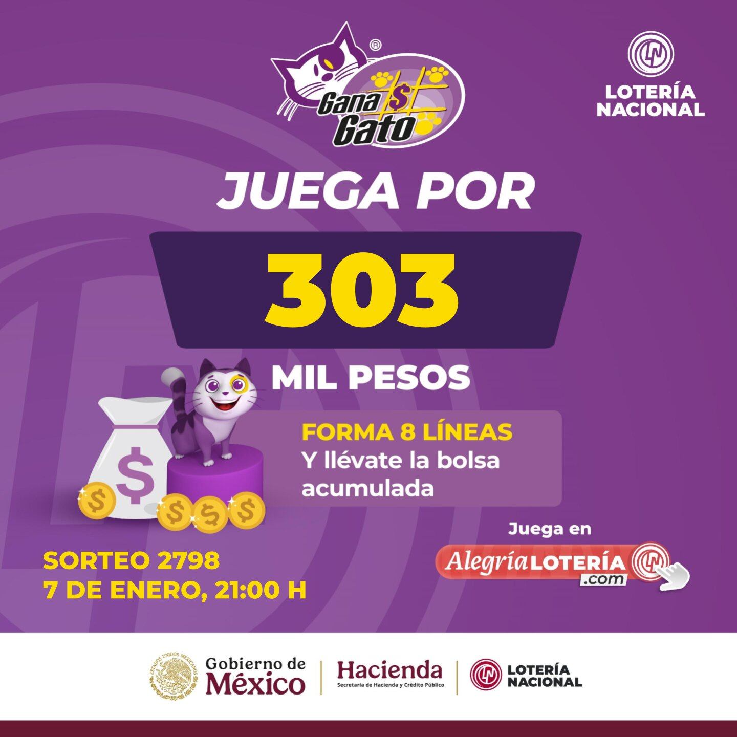 Resultados Sorteo Gana Gato 2798 de Lotería Nacional: Estos son los números ganadores