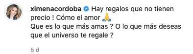 Ximena Córdoba manda mensaje de amor.