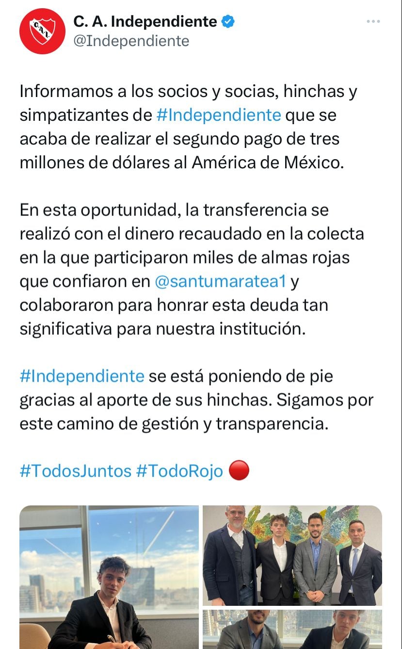Independiente cubrió buena parte de su deuda al Club América, gracias a los aficionados del equipo.