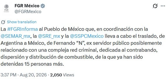 FGR confirma que Fernando Farías Laguna será trasladado a México
