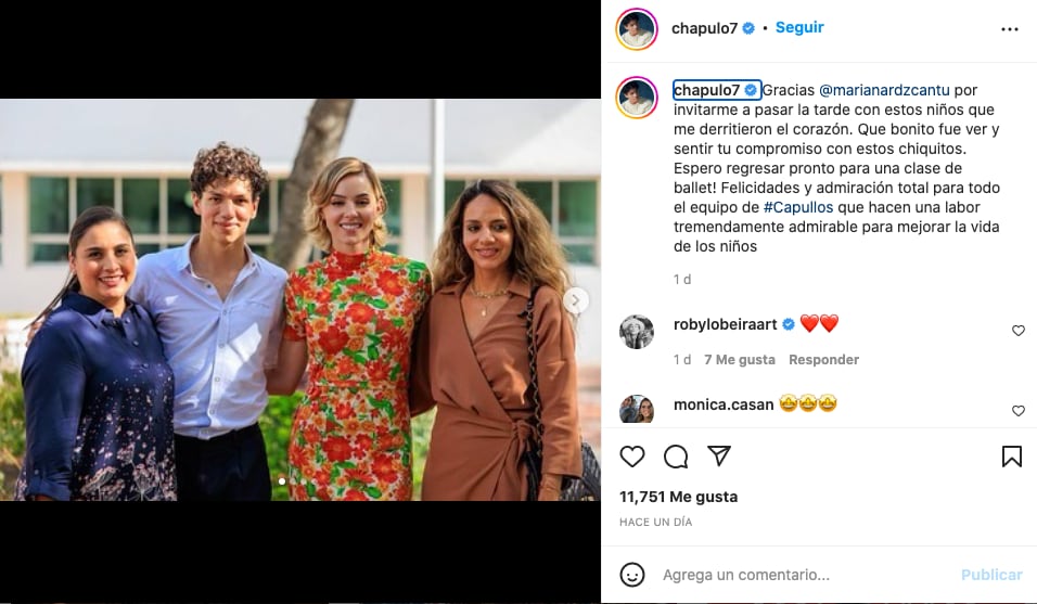 Por invitación de Mariana Rodríguez, el bailarín Isaac Hernández visitó a niños en Capullos