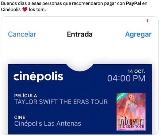 Así funciona PayPal para la preventa de Taylor Swift en Cinépolis