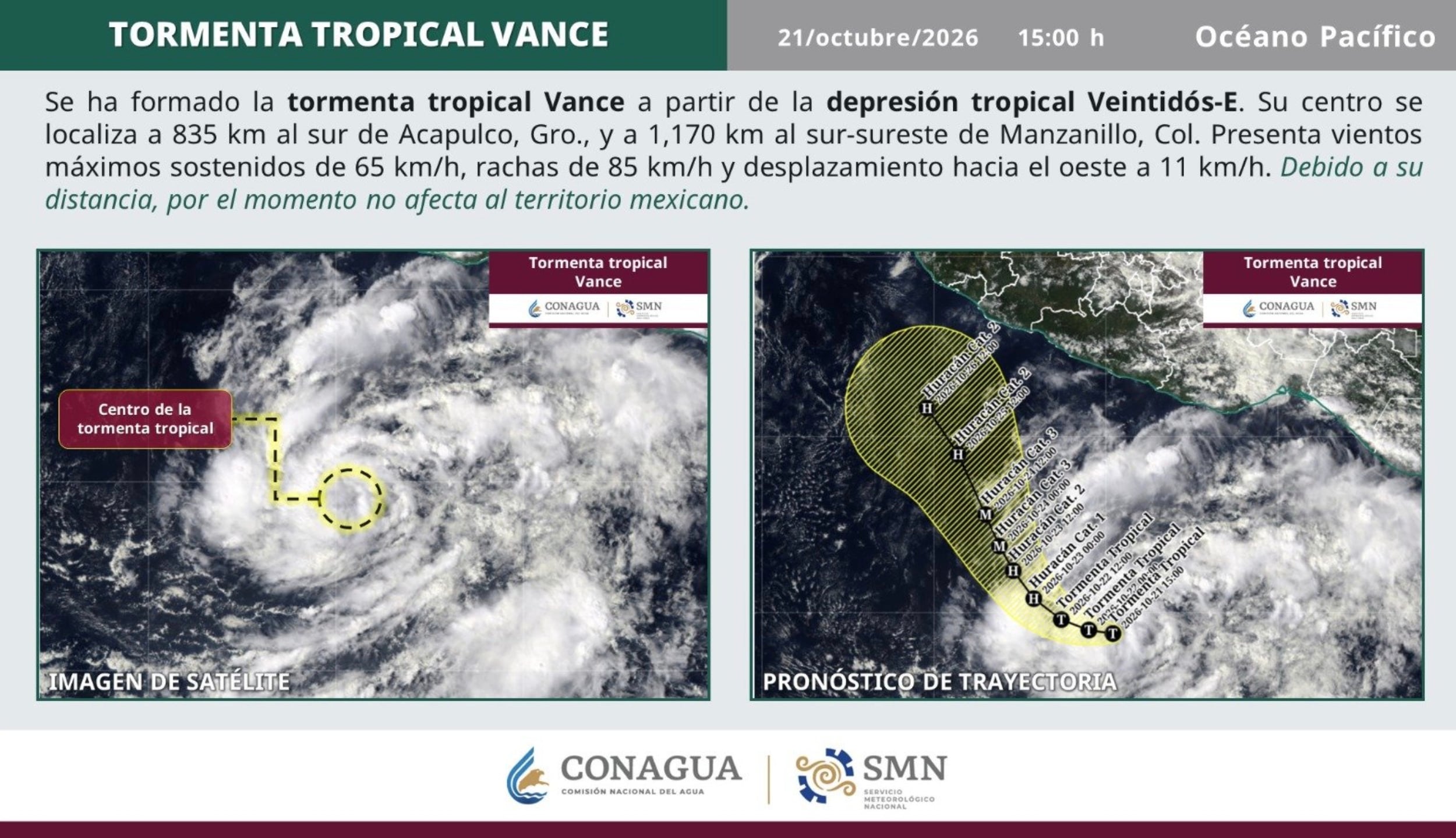 Tormenta tropical Vance se forma en el Ocáneno Pacífico