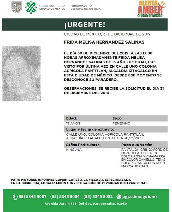 Frida Melisa Hernández Salinas. Alerta Amber
