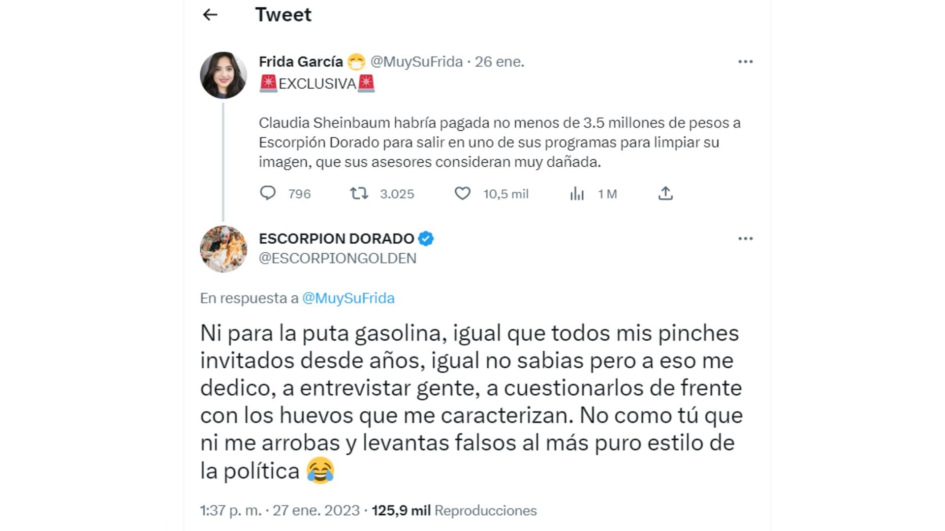 Escorpión Dorado dice que Claudia Sheinbaum no le pagó