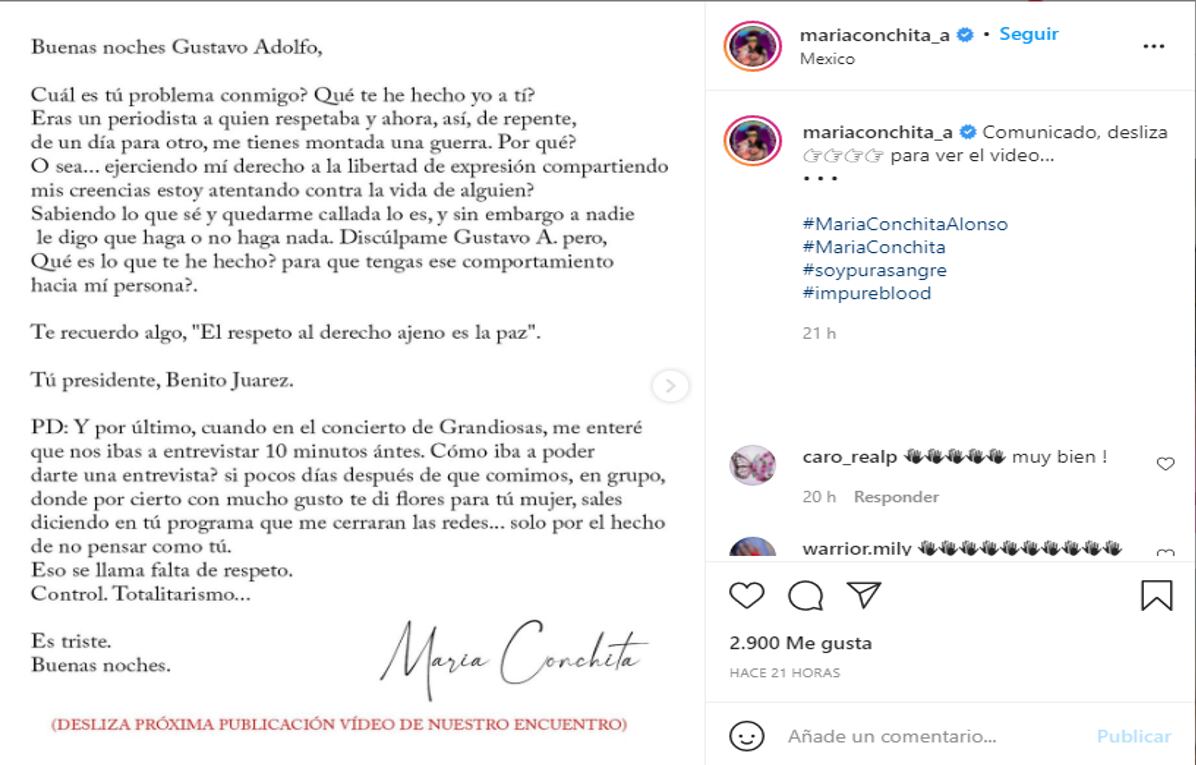 María Conchita Alonso comunicado