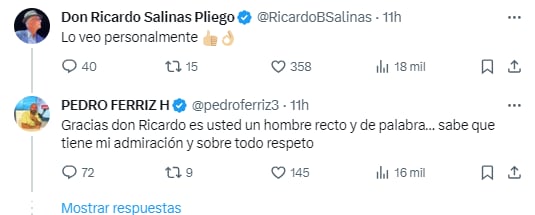 Ricardo Salinas Pliego responde a solicitud de Pedro Ferriz Híjar