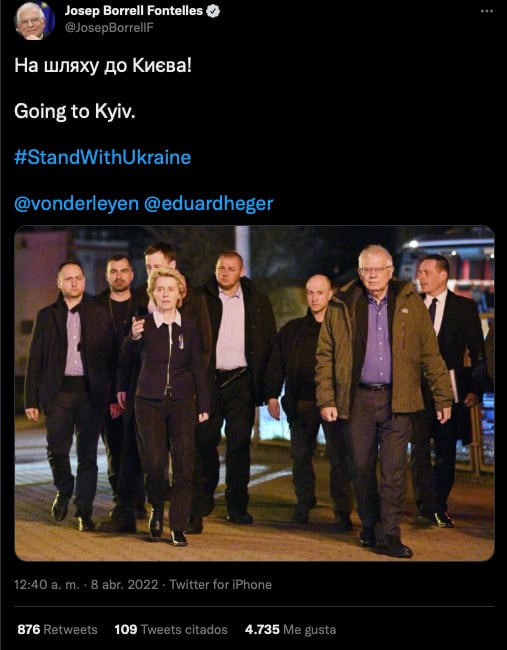 Josep Borrell se dirige este viernes a Kiev, capital de Ucrania para mostrar su apoyo a la nación/Twitter @JosepBorrellF
