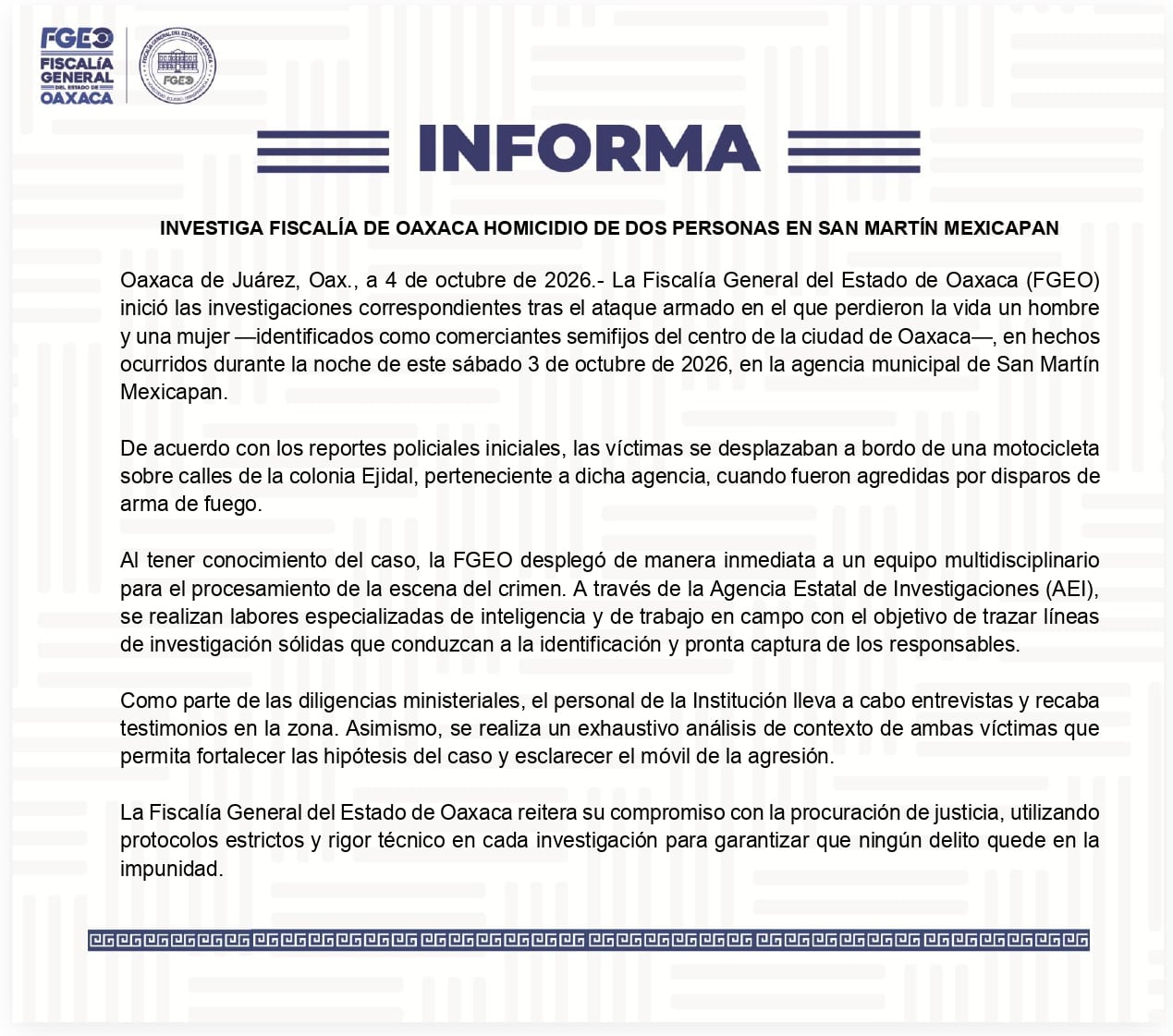 Fiscalía de Oaxaca investiga asesinato de dos vendedores de elotes en San Martín Mexicapam