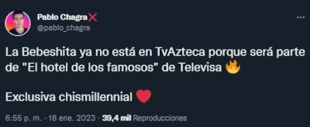 La Bebeshita se habría unido a Televisa