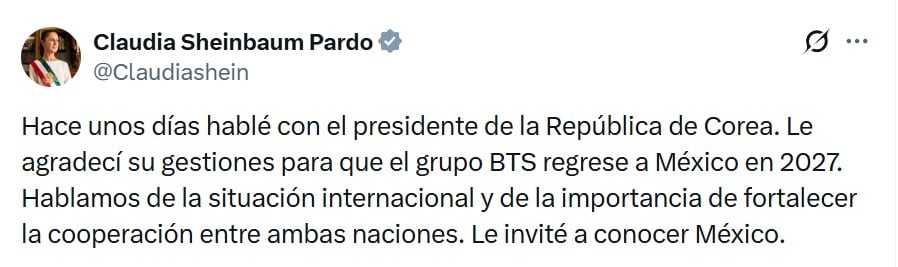 Claudia Sheinbaum sobre llamada con presidente de Corea del Sur
