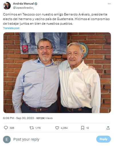 AMLO con Bernardo Arévalo, presidente electo de Guatemala