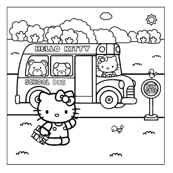 Dibujos de Hello Kitty regreso a clases para colorear