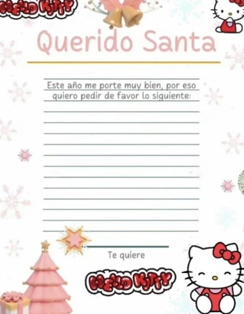 Carta para Santa Claus de Hello Kitty con renglones