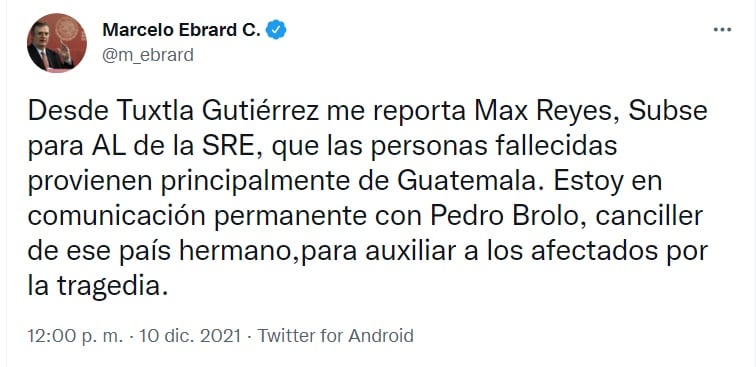 Marcelo Ebrard en Twitter