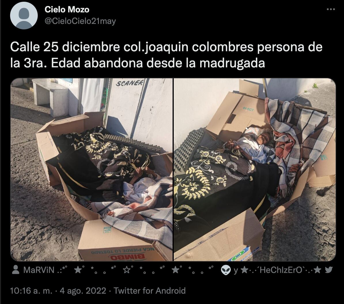 El inhumano abandono de una mujer de la tercera edad por sus familiares en calles de Puebla