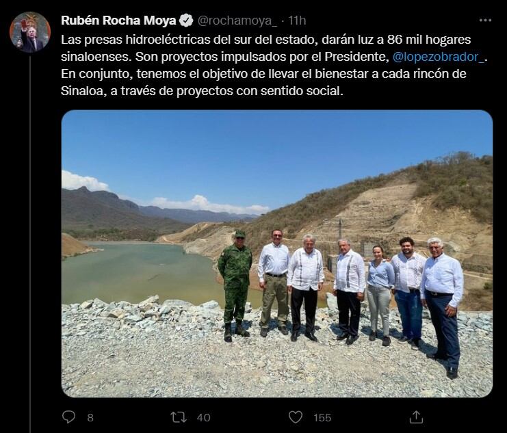 Rubén Rocha visita presas con AMLO.