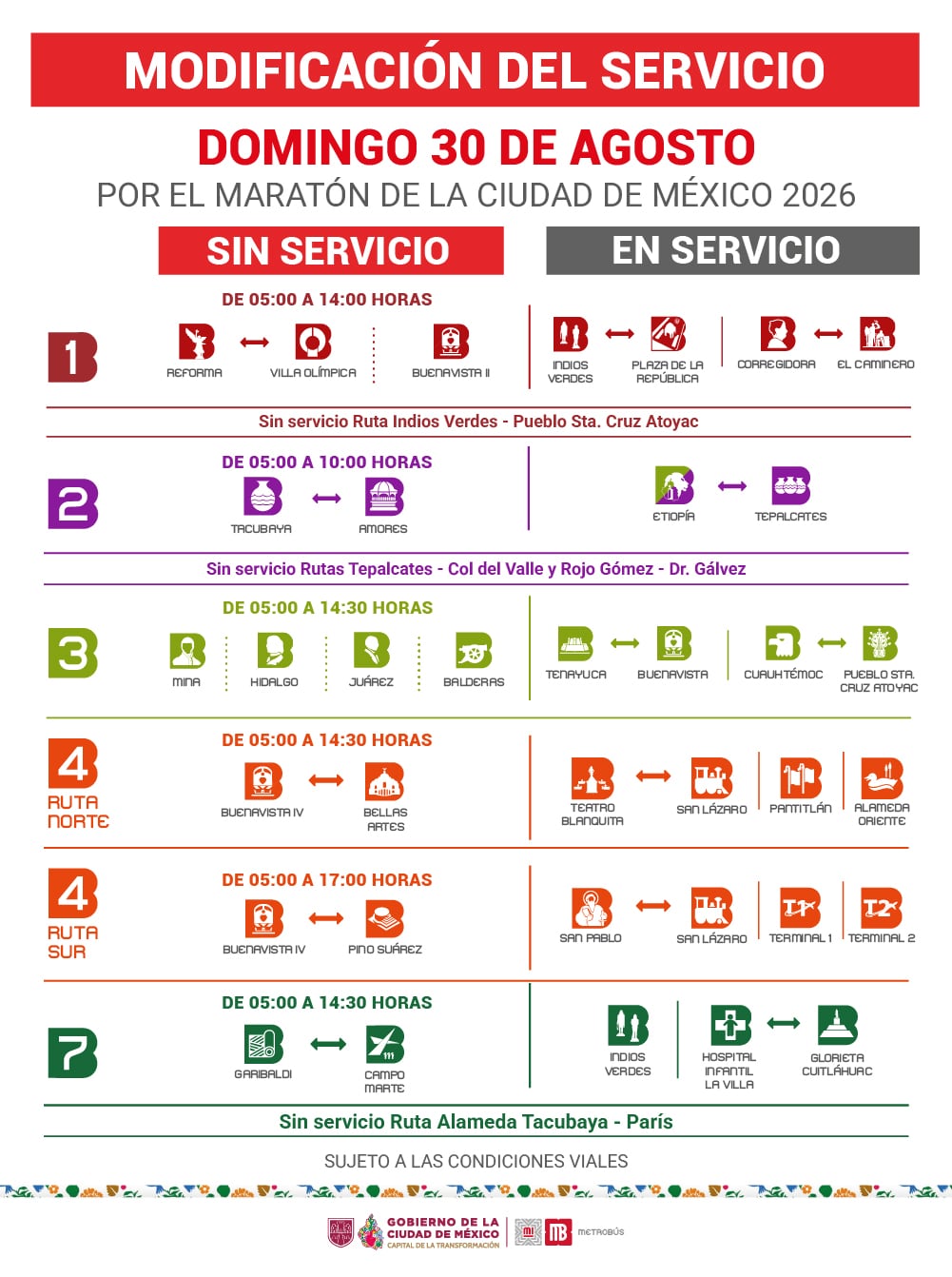 Maratón CDMX afecta al Metrobús