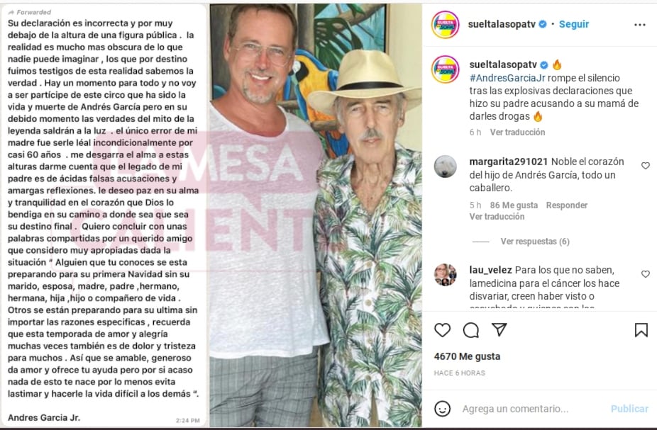 El hijo mayor de Andrés García amenaza con contar el oscuro secreto del actor