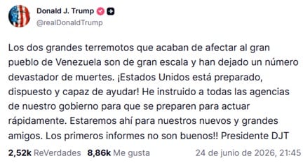 Donald Trump anuncia apoyo de Estados Unidos a Venezuela