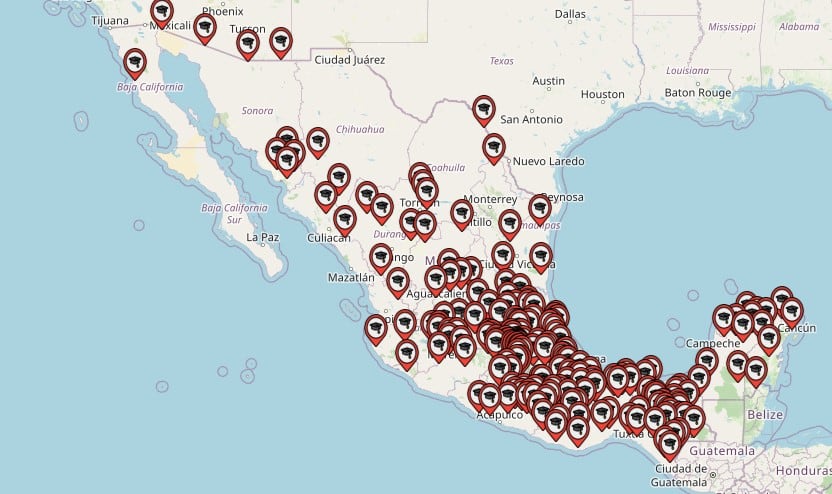 Mapa de Universidades del Bienestar.