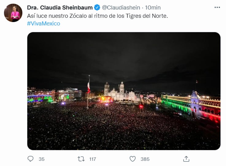 Claudia Sheinbaum presume gran afluencia a Fiestas Patrias y concierto de los Tigres del Norte