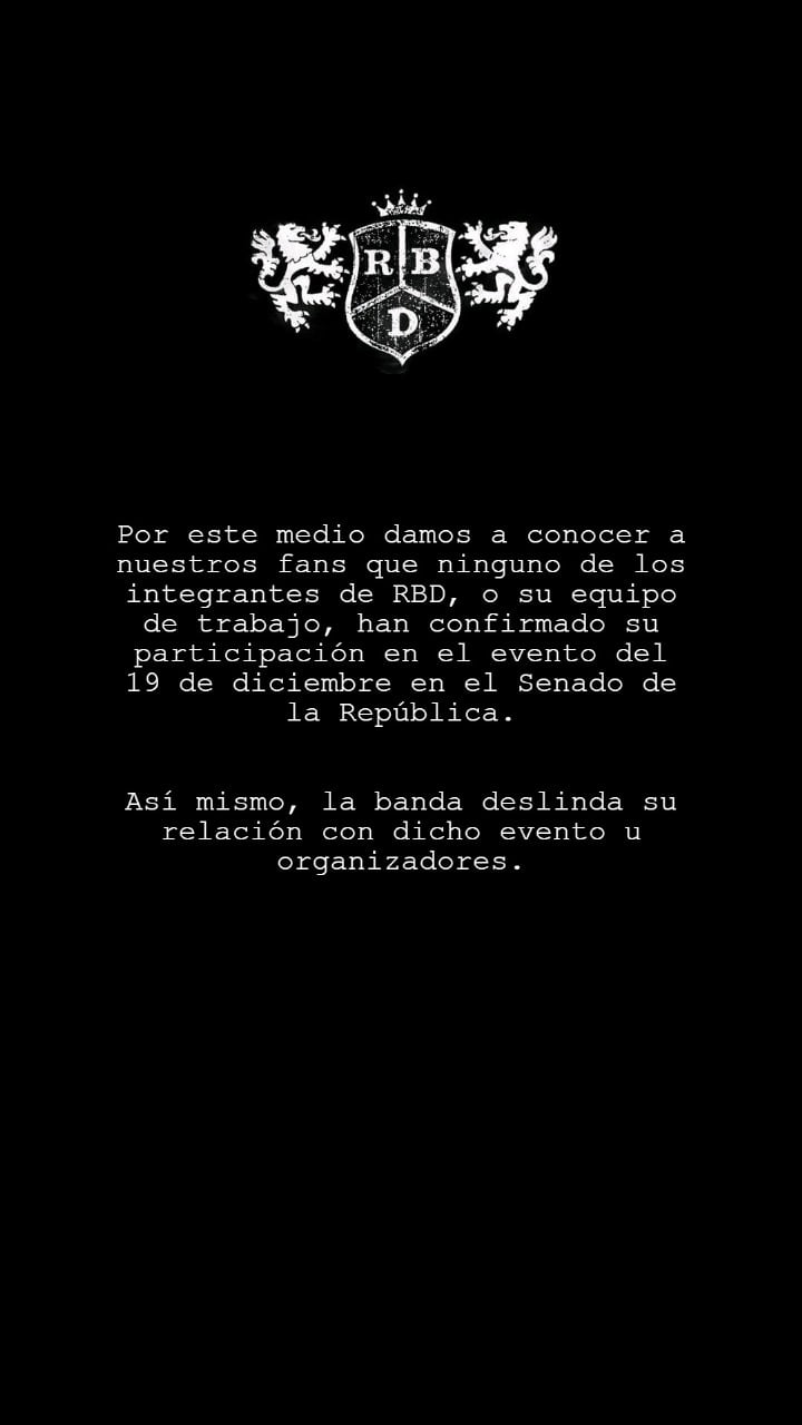 RBD no irá a la Cámara de Senadores; ninguno ha aceptado la invitación del senado.