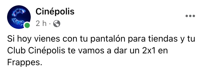 Promoción Cinépolis pantalones para tienda