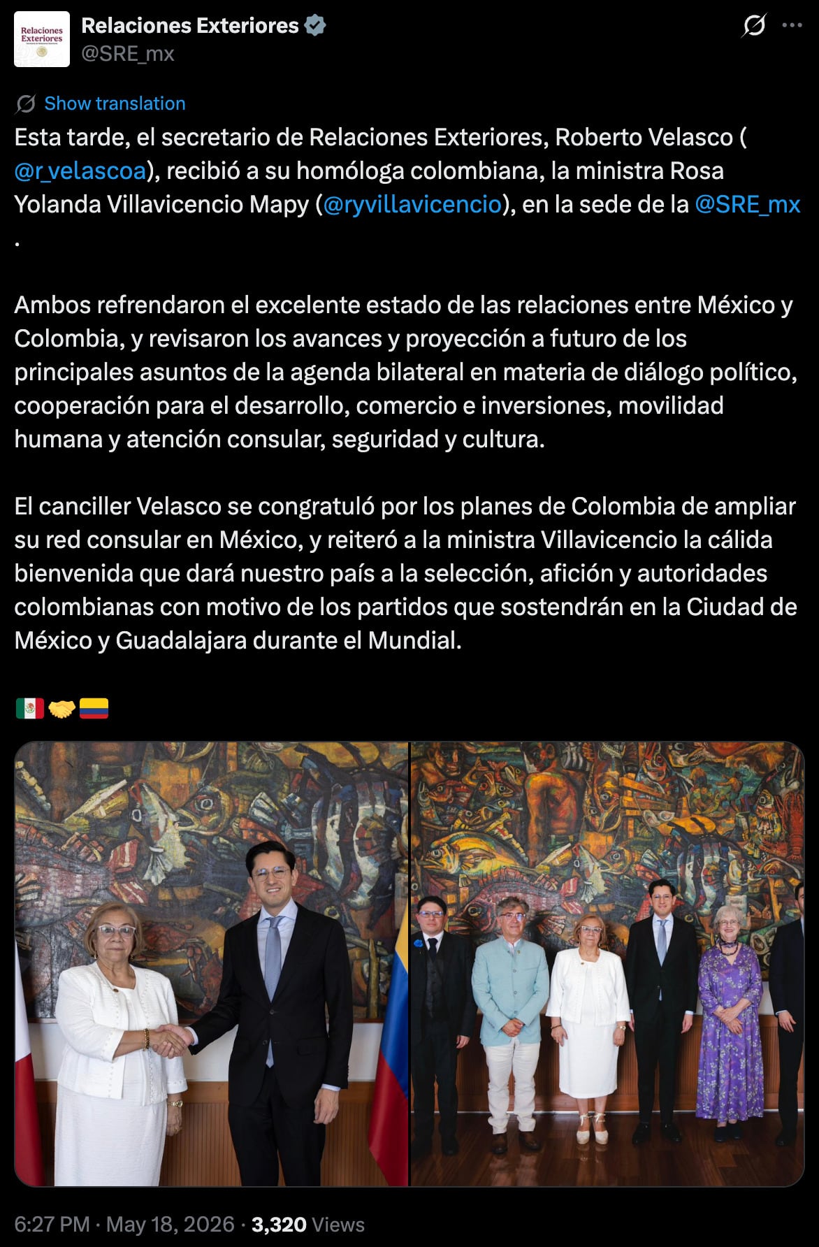México y Colombia dialogan sobre relación bilateral rumbo al Mundial 2026