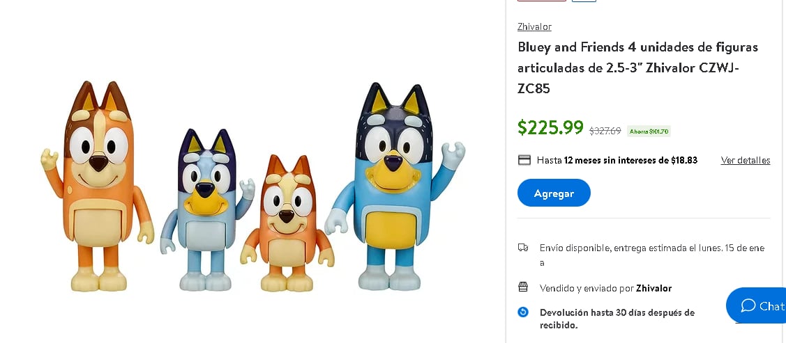 Juguete de Bluey de venta en Walmart.