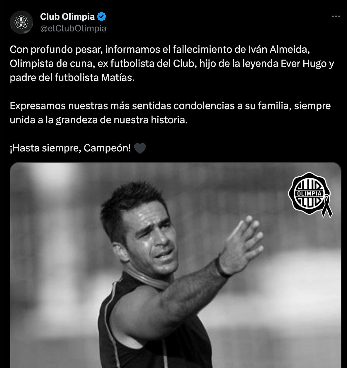 Pronunciamiento del Olimpia tras la muerte de Iván Almeida