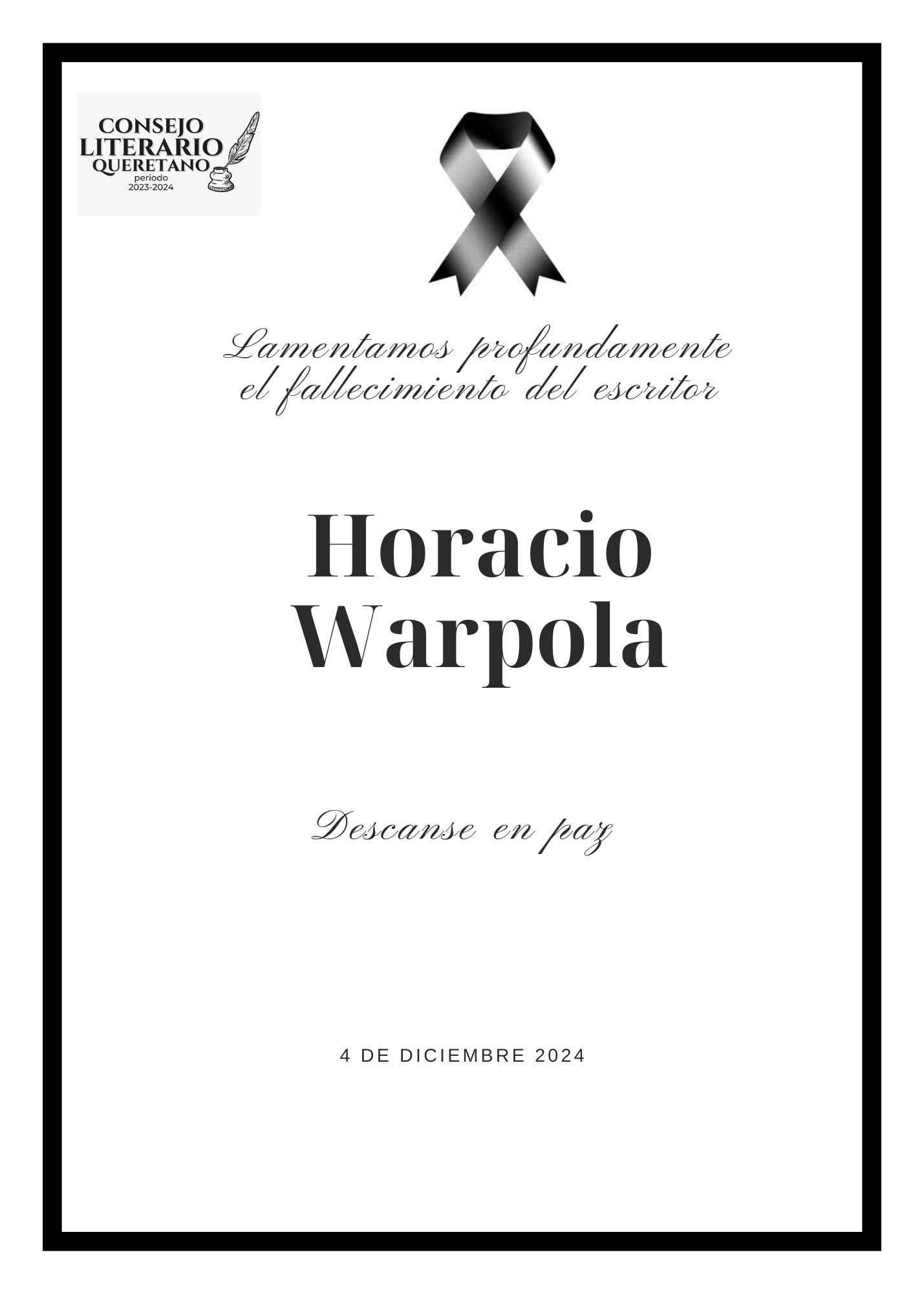Condolencias por la muerte de Horacio Warpola.