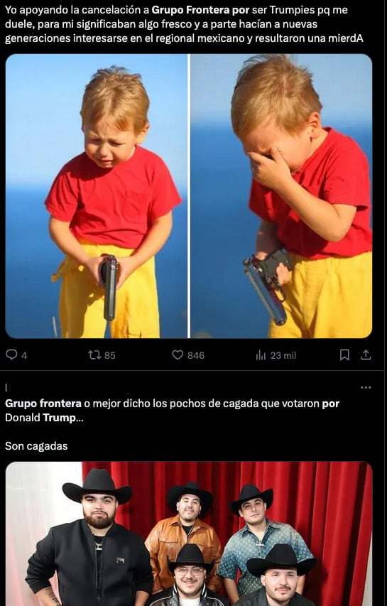 Cancelan a Grupo Frontera por promover el voto por Donald Trump.