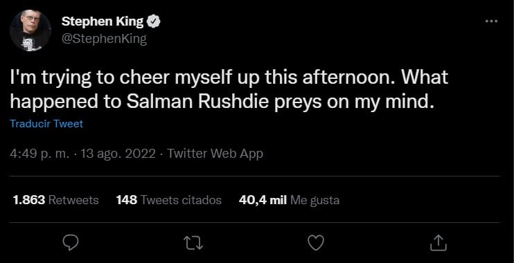 Stephen King también se pronuncia por ataque a Salman Rushdie