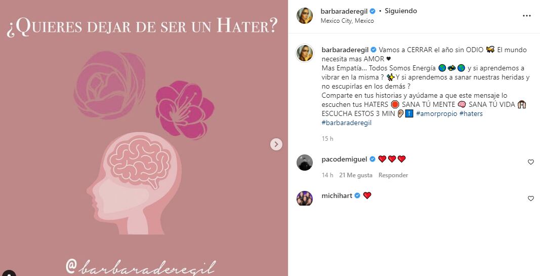 Bárbara de Regil escribe mensaje a haters