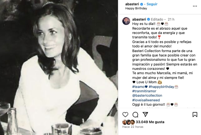 Alejandro Basteri recuerda a su mamá en su cumpleaños